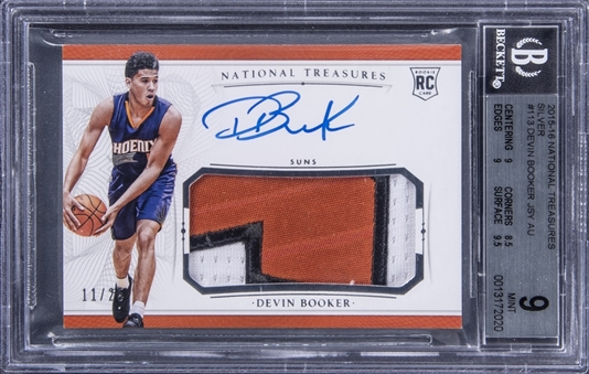2015-16 National Treasures Silver #113 Devin Booker Signed Patch Rookie Card (#11/25) - BGS MINT 9/BGS 10